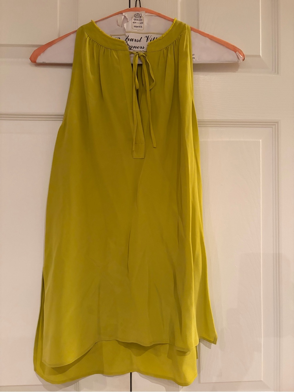Theory Lime-Green Sleeveless Tie-Neck Blouse